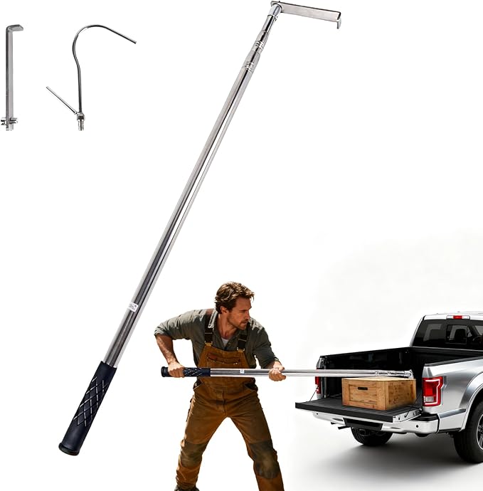 Grabber Reacher Tool,6.3 FT Reacher Grabber Pickup Tool for Heavy Duty Pickup Trucks Bed,Accessories and More Telescoping Pole with 2 Hooks-Silver