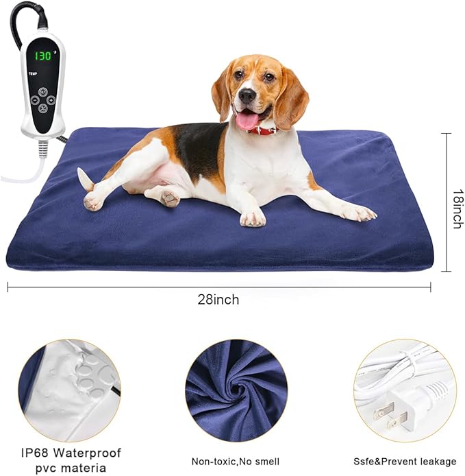 RIOGOO Pet Heating Pad, Electric Heating Pad for Dogs and Cats Indoor Warming Mat with Auto Power Off (X-Large:28" x 18")