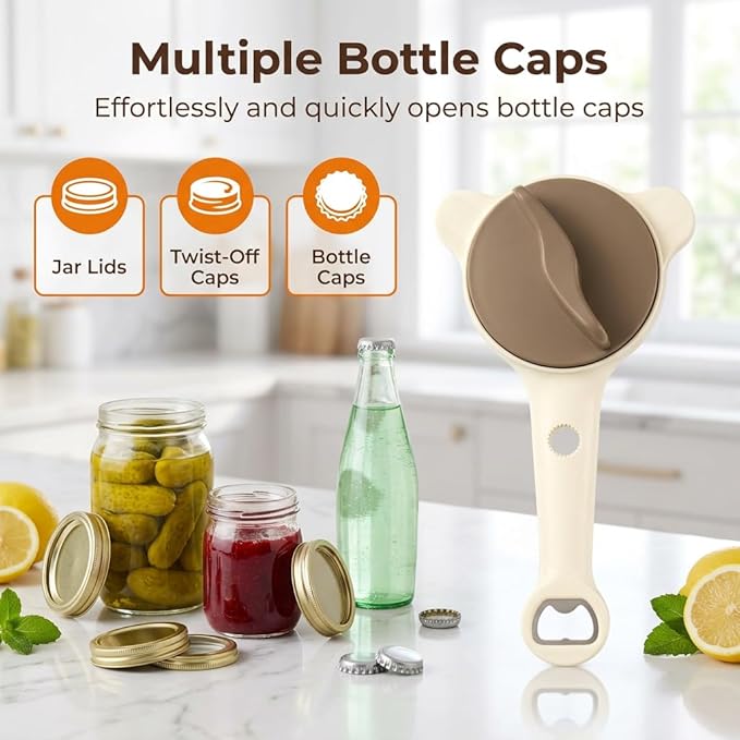 4-in-1 Jar Opener for Seniors -Adjustable Lid Opener with Non-Slip Grip, Stainless Steel Jar Lid Opener for Arthritis Sufferers, Fits Kitchen Jars, Bottles & Cans, Home Kitchen Helper(Grey)