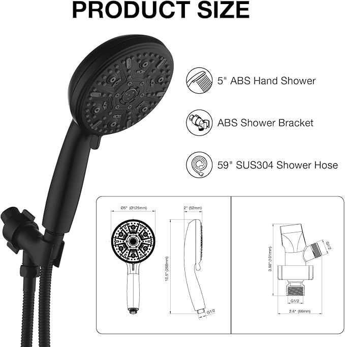 Handheld Shower Head 10 Mode Shower Heads with Handheld Spray High Pressure Shower Head Handheld with Brass Swivel Ball Bracket Showerheads Matte Black