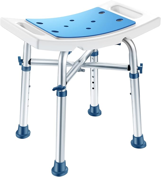 Aliseniors Shower Chair for Inside Shower - Nonslip Bath Shower Stool with Padded Seat Holes for Tub and Bathroom - Comfortable Bathing Bench for Elderly, Senior or Disabled and Handicap