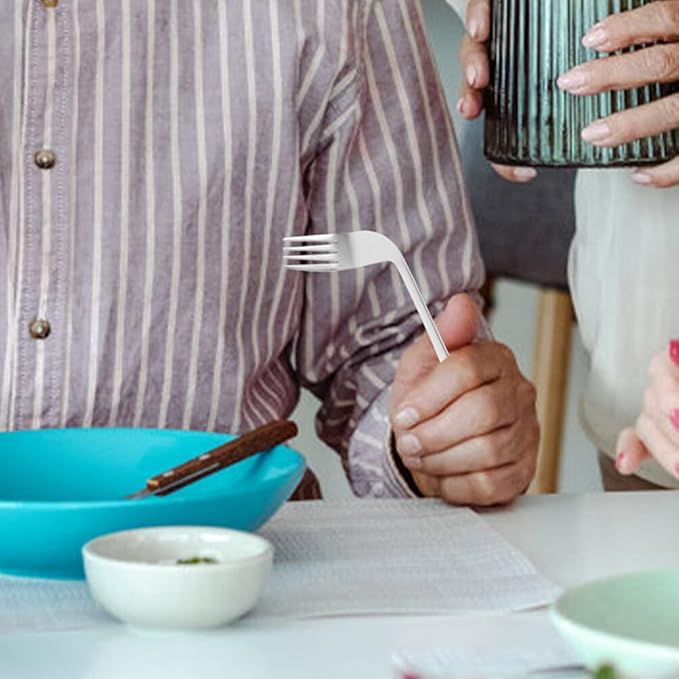 Ipetboom Angled Feeding Utensils Lightweight Ergonomic Fork and Spoon Adaptive Tableware for Seniors with Limited Wrist Mobility and Self-Feeding Aid