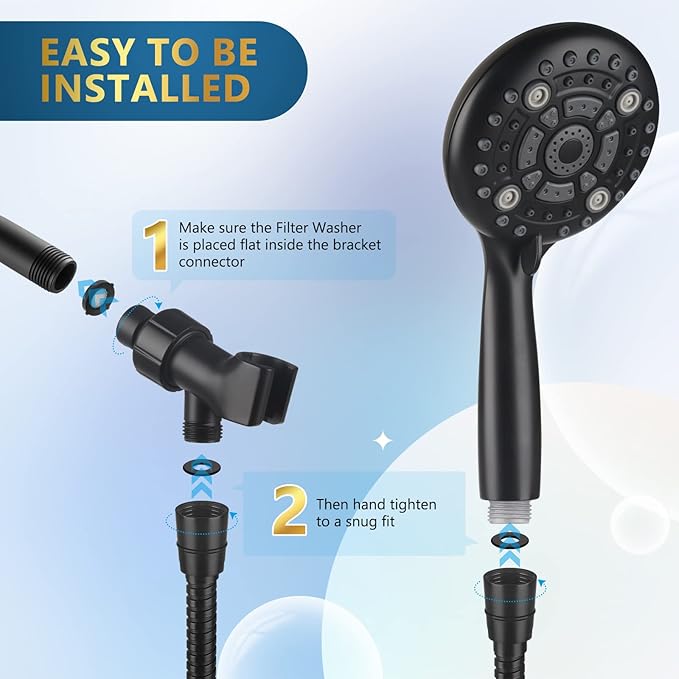 6 Spray Modes High Pressure Handheld Shower Base Upgraded 5 Inches Shower Head with Handheld Spray Matte Black Handheld Shower Head 60 Inches Stainless Steel Hose-Shower Door Bootom Seal Strip