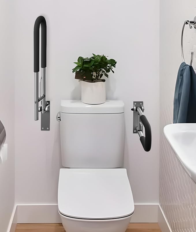 Foldable Toilet Grab Bar, 30 Inch Wall Mounted Flip-Up Safety Rail, 2mm Thick Heavy-Duty Rust-Resistant Aluminum Bathroom Support Bar for Elderly, Disabled, Handicap (30inch)
