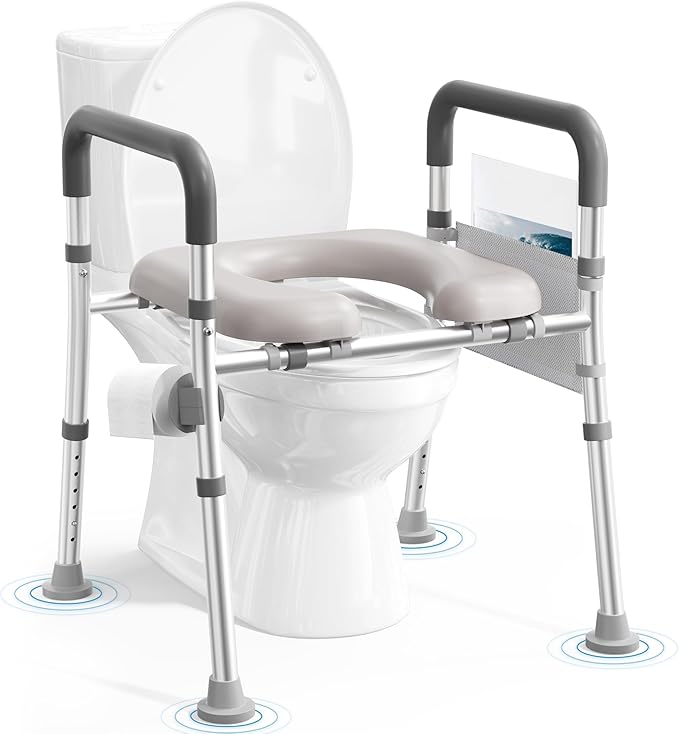 Soundfuse Toilet Seat Riser for Seniors, Raised Toilet Seat with Handles, Adjustable Height & Width, 400lb Handicap Elevated Toilet Seat, Fit Any Toilet