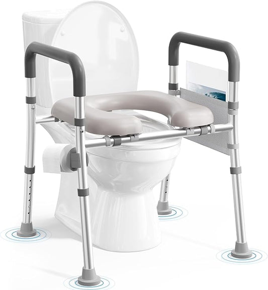 Soundfuse Toilet Seat Riser for Seniors, Raised Toilet Seat with Handles, Adjustable Height & Width, 400lb Handicap Elevated Toilet Seat, Fit Any Toilet