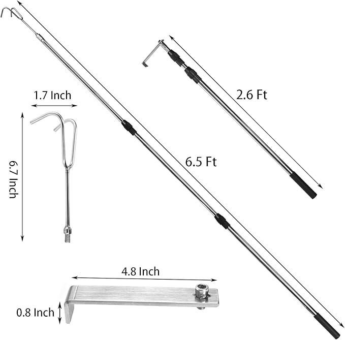 Suwimut Truck Cargo Grabber Reach Retriever Tool, 6.5 Feet Truck Telescoping Pull Pole with Two Hooks, Expandable Heavy Duty Stainless Steel Trucks Grabber Reach Tool for Pickup Trucks Bed Accessories