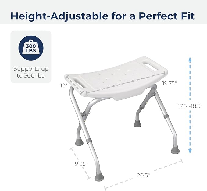 Drive Medical 12486 Folding Shower Chair, Bath Bench with Drainage Holes and In-Seat Handles, Supports Users Up To 300 Pounds, White