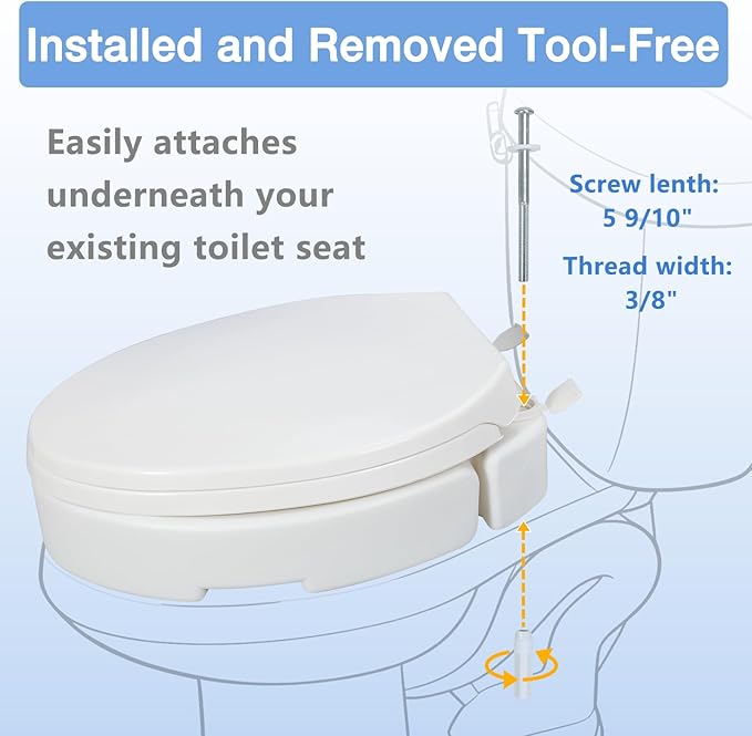 3.5 Inch Raised Toilet Seat Risers for Seniors and Adults, Hinged Elevated Toilet Seat for Elongated Toilets, Support to 300 Lbs, White (Elongated)