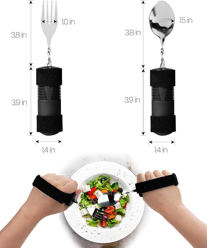 Bendable Adaptive Utensils for Elderly, Disabled People, Parkinson’s, Arthritis, Hand Tremors, Weak Hand Grip & Handicapped, Arthritic Hands-Non Slip Handles(luoxuan2,Black)