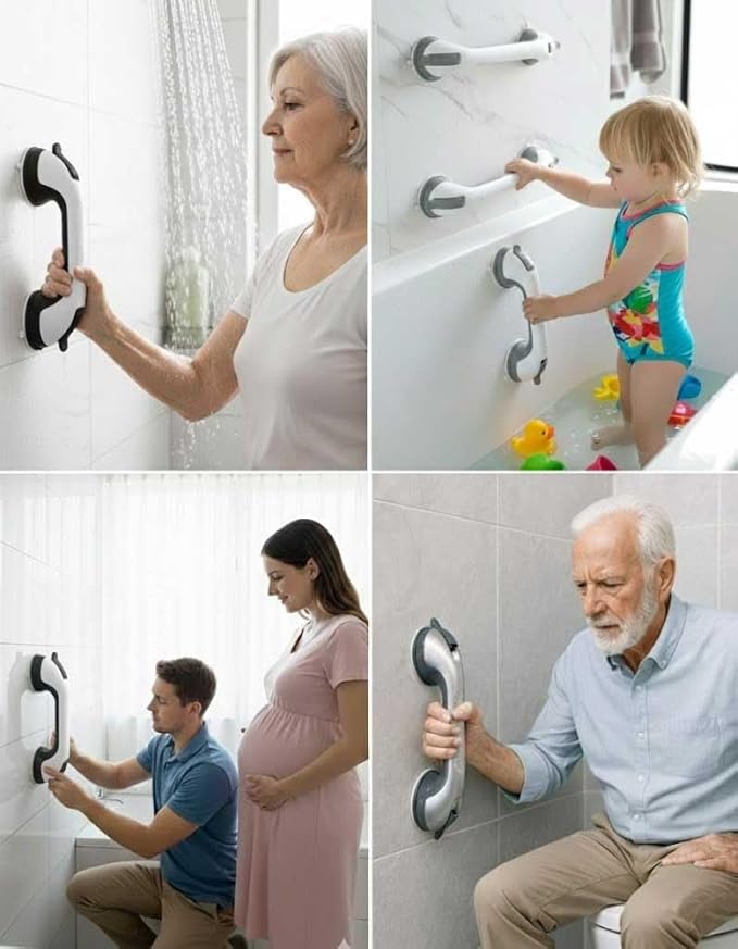Grab Bars for Bathtubs and Showers, Handicap Shower Handle Safety with Indicators, Suction Cup Grab Bar for Shower Chair Stool, Seniors, Elderly (2 Pack) Bathroom Safety Accessory