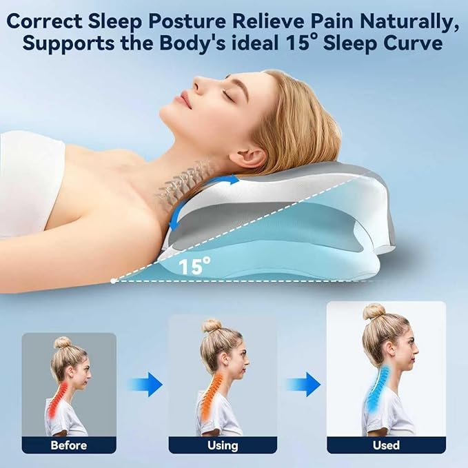 Sleep Apnea Pillow with Neck Pain & Snoring Relief -Orthopedic Cervical Pillow, Ergonomic Contour Memory Foam for Side, Back,Stomach Sleepers, Medium Firm (Grey,Queen Size)