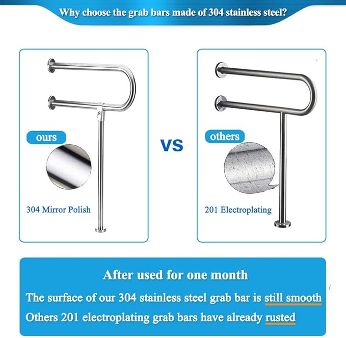 Handicap Rails Grab Bars Bathroom Toilet Safety Rails Support for Elderly Seniors Handicap Toilet Rails Support Assist Stainless Steel Grab Bars for Bathroom Shower Safety Bars Handrails