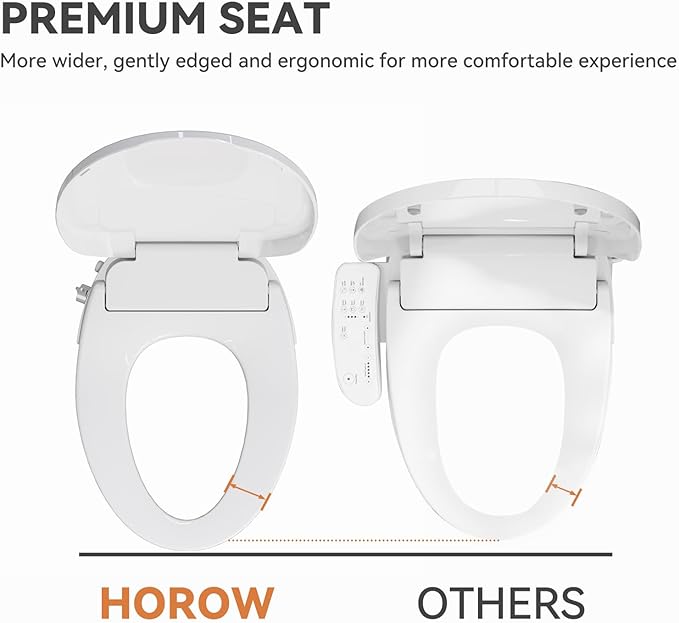 HOROW T0338W One Piece Toilet with Non-Electric Bidet Toilet Seat, Elongated ADA Chair Height Toilets with Adjustable Nozzles Seat, Powerful Dual Flush & Soft Closing Seat Include, White