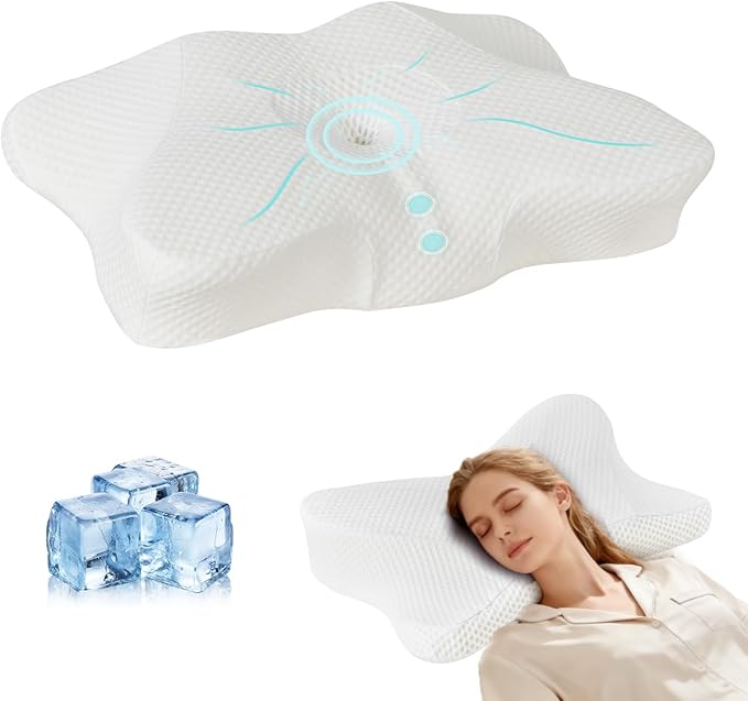 Cervical Neck Pillow Set of 2, Memory Foam Pillow for Neck Pain Relief, Ergonomic Bed Pillow with Neck Support for Side, Back & Stomach Sleepers, Queen, White