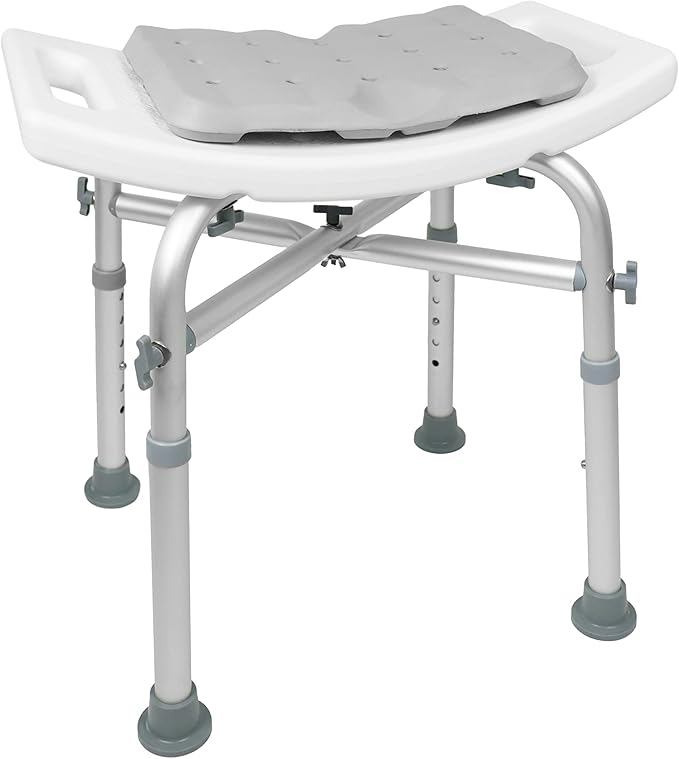 KMINA Shower Stool, Padded with Foam Cushion, Heavy Duty Double Reinforced Crossbar with 6 Height Adjustable, Tool Free, Anti-Slip, Made in Europe
