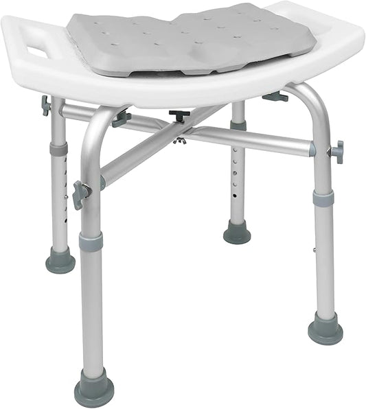 KMINA Shower Stool, Padded with Foam Cushion, Heavy Duty Double Reinforced Crossbar with 6 Height Adjustable, Tool Free, Anti-Slip, Made in Europe