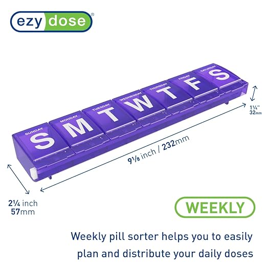 EZY DOSE Weekly (7-Day) Pill Planner, Medicine Case, Vitamin Organizer Box, 2X-Large Locking Compartments to Secure Prescription Medication and Prevent Accidental Spilling, Color May Vary, BPA Free