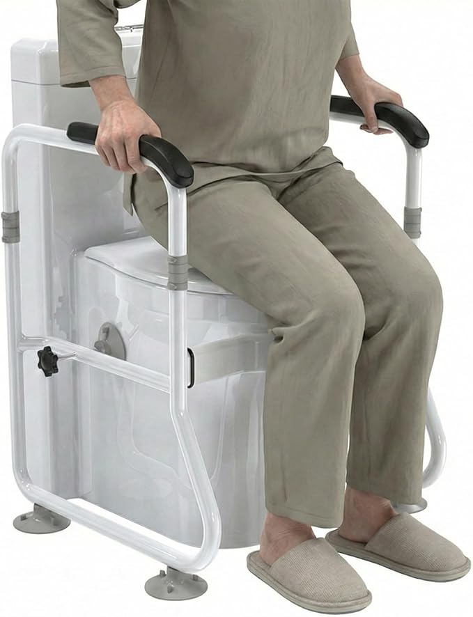 Toilet Safety Rail for Seniors - 300LBS Sturdy Adjustable Bathroom Assist Handle with Suction Cups, Tool-Free Installation, Ideal for Elderly, Post-Surgery, Mobility Impaired & Disabled