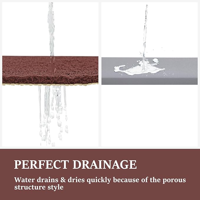 LuxStep Shower Mat Bathtub Mat,40x24 inch, Non-Slip Bath Mat with Drain, Quick Drying PVC Loofah Bathmat for Tub,Shower,Bathroom,Reddish Brown