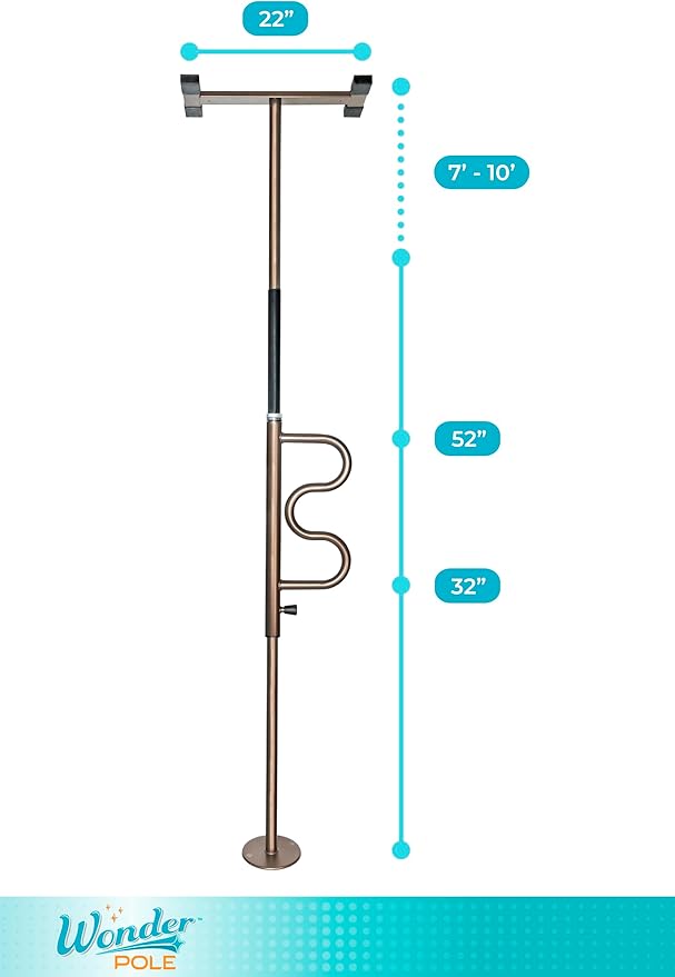 Stander Wonder Pole, Security-Pole and Curve Grab Bar, Tension Mounted Floor to Ceiling Transfer-Pole for Seniors, Elderly Adults, Bathroom Safety Assist and Stability Rail, Bronze