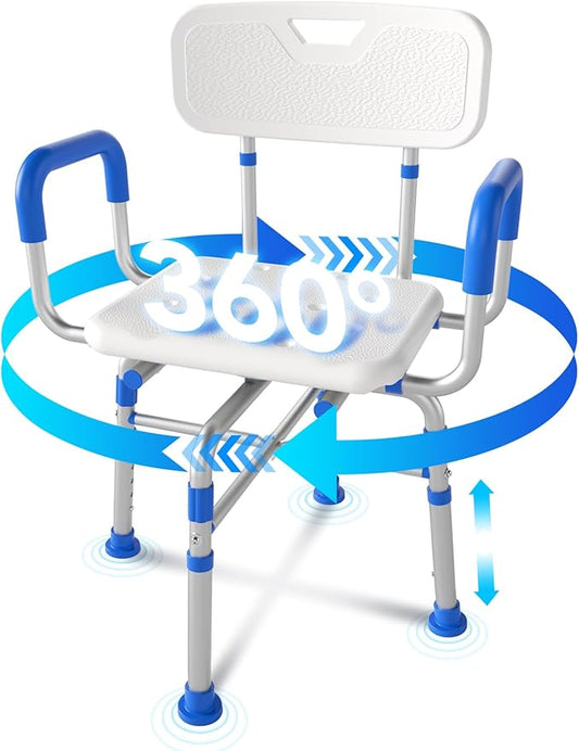 Swivel Shower Chair with Arms and Back, 500 lbs Heavy Duty Adjustable Shower Seat for Inside Shower & Bathtub, 360° Rotating Bath Chair for Elderly, Disabled, Handicap, Bariatric, Pregnant