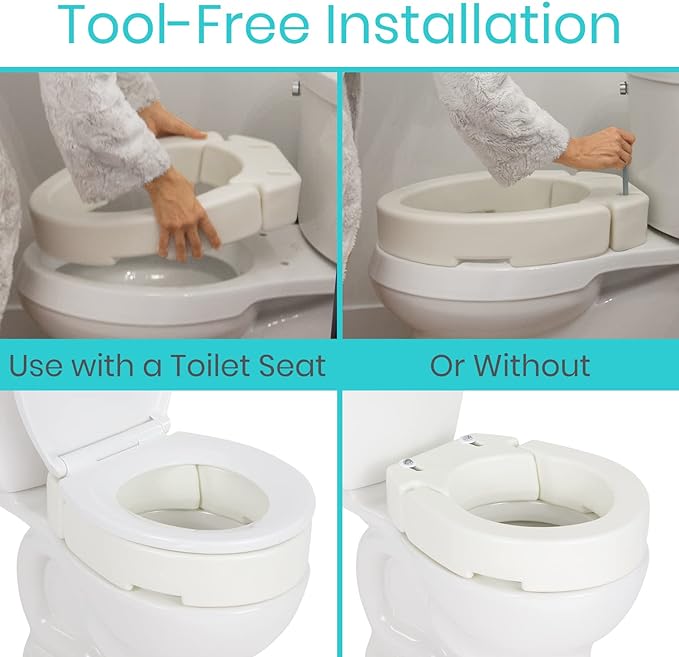 Vive Raised Toilet Seat (Standard, Adds 3.5 Inches) - Elevated Toilet Seat Riser & Extender for Seniors & Handicap - High Rise Toilet Extension for Elderly - Portable Commode Toilet Booster for Adults