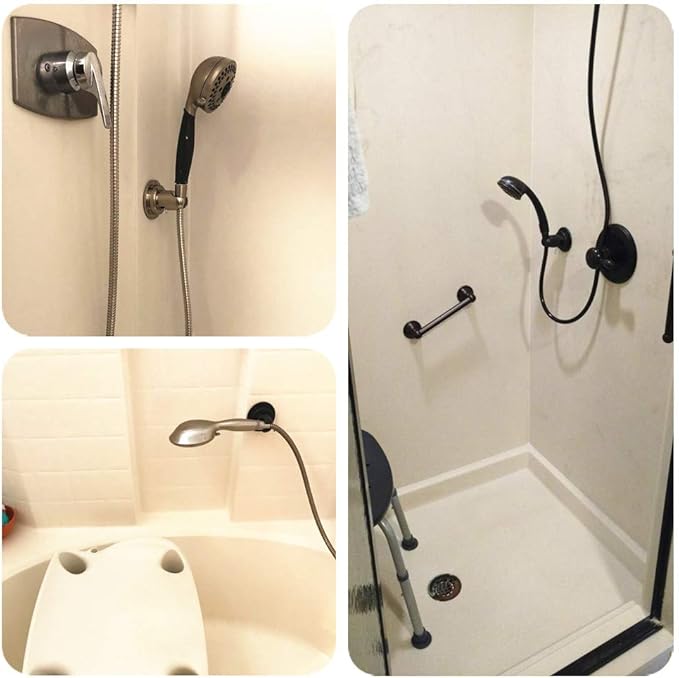 JiePai Vacuum Suction Cup Shower Head Holder,Adhesive Adjustable Suction Handheld Shower Holder Bracket,Removable Wall Mount Head Holder for Bathroom,Brushed Nickel