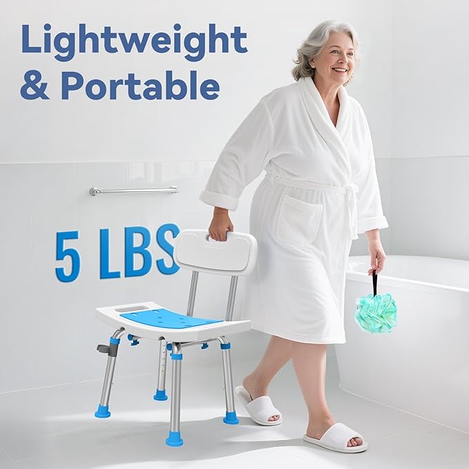 Loyoda Shower Chair for Inside Shower with Removable Back, Adjustable Height, Eligible Bathroom Stool Supprts up to 400lbs