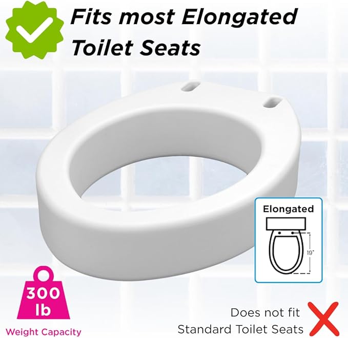 NOVA Raised Toilet Seat for Seniors & Post-Surgery Recovery – Elongated Bolt-On Under-Seat Design Uses Existing Toilet Seat & Lid, 3.5” Elevation, 300 lb Capacity, Durable Plastic, Easy Install