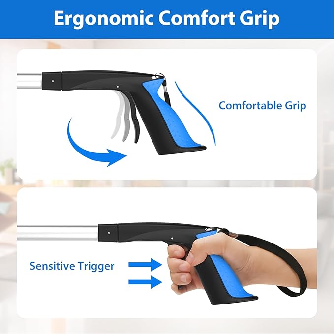 43" Long Grabber Reacher Tool, Foldable Grabber for Seniors with Magnetic Tip, 360° Rotating Anti-Slip Claw, Extension Reacher Pickup Tool Long Arm Trash Picker for Elderly Recovery