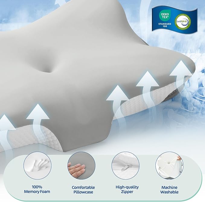 JOYENERGY Cervical Pillow for Neck and Shoulder Pain Relief, Ergonomic Memory Foam Contour Pillow with Adjustable Dual Heights, Breathable Pillowcase, Orthopedic Support for Side Back Stomach Sleepers