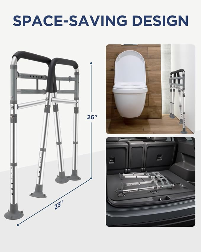 Toilet Safety Rails for Seniors, Adjustable & Foldable Toilet Frame for Elderly and Disabled, Handicap Toilet Handles Fits Any Toilet (350 lb)