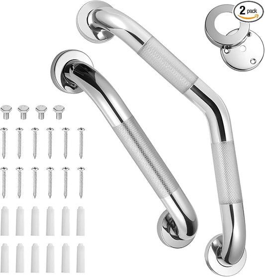 Grab Bars for Bathtubs and Showers, 16-Inch and 12-Inch Anti-Slip Bathroom Shower Grab Bars for Seniors Wall, Safety Angled Handicap Grab Bars Stainless Steel, Shower Handle for Elderly, Wall