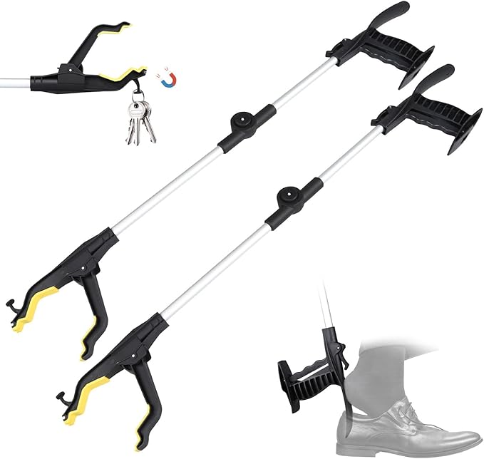 32" Grabber Reacher Tool,2-Pack Foldable Reacher Grabber Pickup Tool with Shoehorn,Trash Picker Upper Grabber,Bend-Free Gifts for Seniors