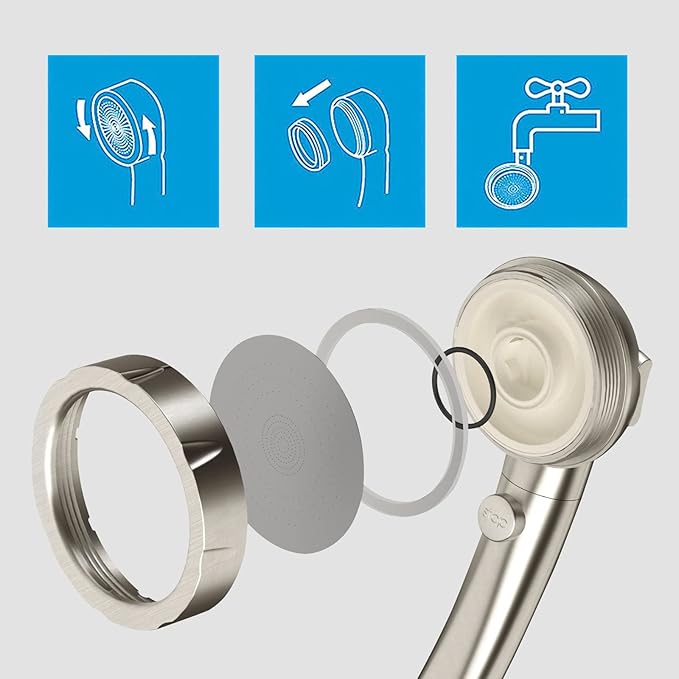 KAIYING Brushed Nickel High Pressure Handheld Shower Head with ON/OFF Switch, 3 Spray Modes, Adjustable Angle Bracket, and Hose