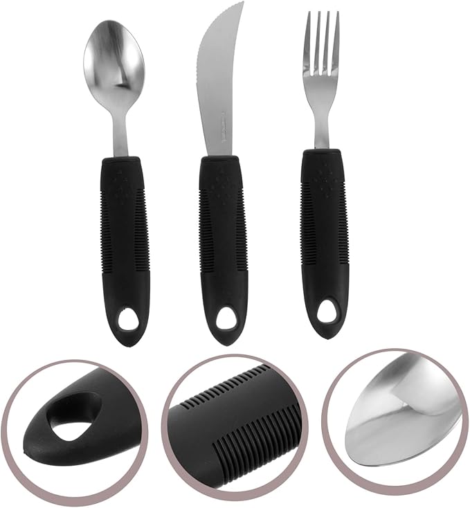3Pcs Adaptive Utensils for Elderly Tremble Cutlery for Seniors Ergonomic Design with Non Slip Grip for Patients Easy to Clean