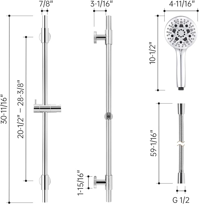 KES 30-Inch Shower Slide Bar with High Pressure 9 Functions Adjustable Handheld Shower Head & 59-Inch Hose, Built-in Power Wash to Clean Tub Tile & Pet, Wall Mount Polished Finish 18/8 Stainless Steel