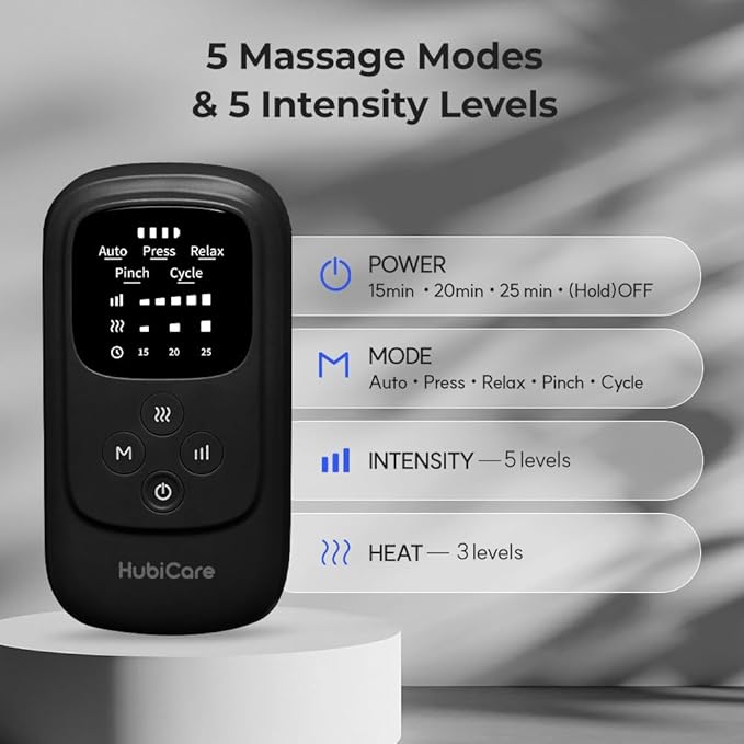 HuBDIC HubiCare Cordless Calf and Feet Massager with Heat and Air Compression for Circulation and Pain Relief, 5 Modes with 5 Intensities, Reduce Swelling, Muscles Relaxation Device (Black)