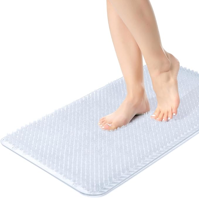 Yolife Shower Foot Scrubber Mat, Anti-Slip Bath Mat with Scrub Bristles, Soft Shower Foot Massager with Strong Suction Cups for Soothe Achy Feet, 25.6" x 13.4"