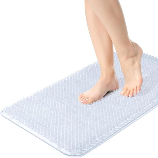 Yolife Shower Foot Scrubber Mat, Anti-Slip Bath Mat with Scrub Bristles, Soft Shower Foot Massager with Strong Suction Cups for Soothe Achy Feet, 25.6" x 13.4"