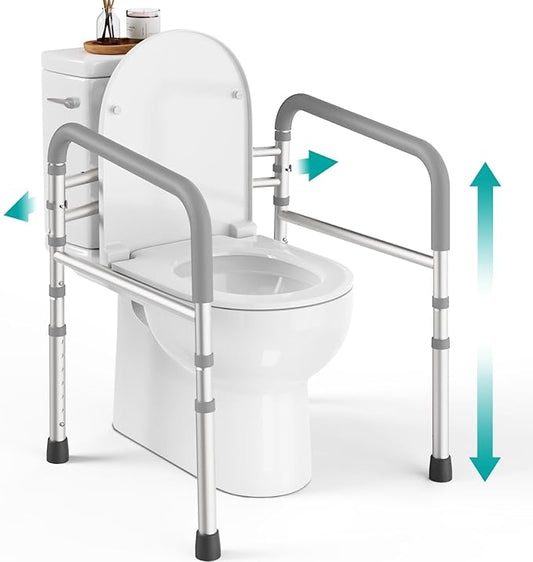 PELEGON Toilet Safety Rails (350 lb) - Adjustable Toilet Safety Frame & Rails, Toilet Safety Rail for Elderly Adults, Toilet Handles for Seniors, Toilet Bars for Elderly, Disabled & Handicap - Grey