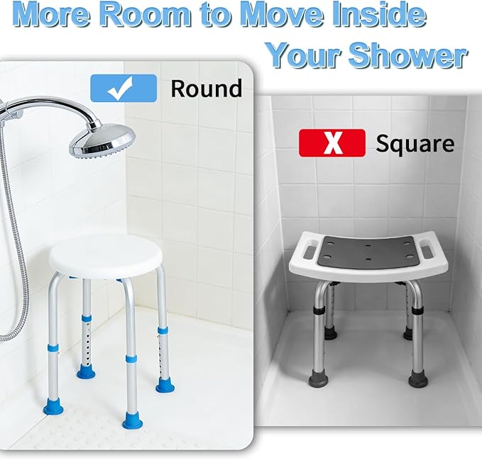 SOUHEILO Adjustable Shower Chair for Inside Shower, HSA/FSA Eligible Round Shower Stool for Inside Bathtub, Tool-Free Shower Seat for Elderly/Senior/Disabled/Pregnant