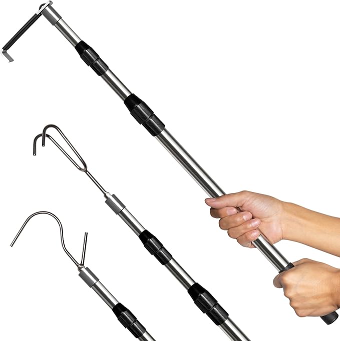 Truck Cargo Grabber - 6.3 Ft Heavy Duty Truck Bed Grabber Tool Telescoping Pole with 3 Hooks, Reach Retriever Tool for Pickup Trucks Bed, Accessories, and More (Black), Gift Ideas