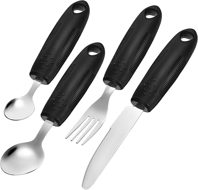 Elderly Adaptive Weighted Utensils Set Hand Tremor Cutlery with Comfortable Grip for Seniors Stainless Steel Easy to Use Dining