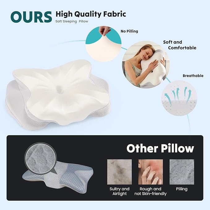 DUMOS Cervical Pillow for Neck and Shoulder, Contour Memory Foam Pillow, Ergonomic Neck Support Pillow for Side Back Stomach Sleepers with Pillowcase