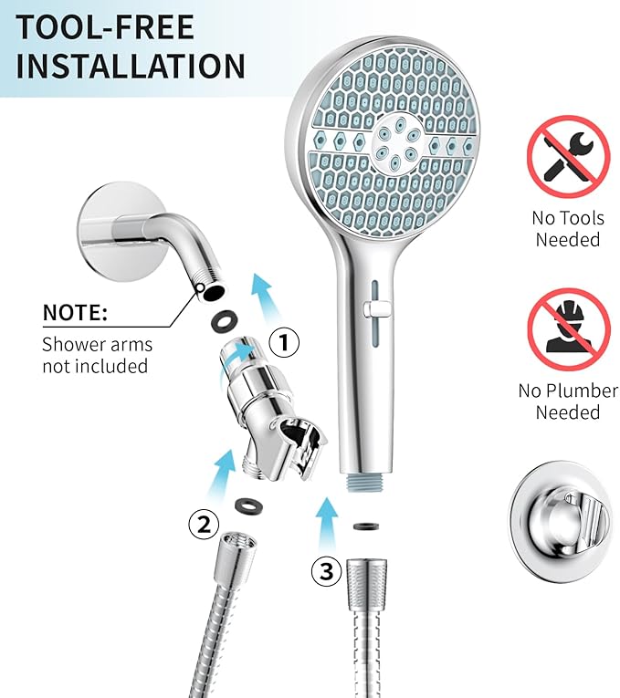 Shower Head with Handheld, 8-Mode High Pressure Shower Head with 71" Extra Long Stainless Steel Hose & Adjustable Bracket, Built-in Power Wash to Clean Tub, Tile & Pets, Chrome Finish