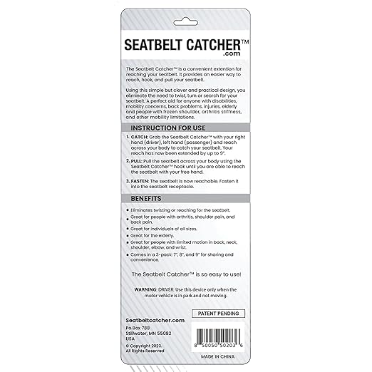 Seatbelt Catcher Seat Belt Aid Grabber - for Elderly & Disabled, Seatbelt Reacher Tool for Seniors with Back, Shoulder, or Elbow Injury, Easy Reach Mobility & Daily Living Aid, 3 Pack, Black
