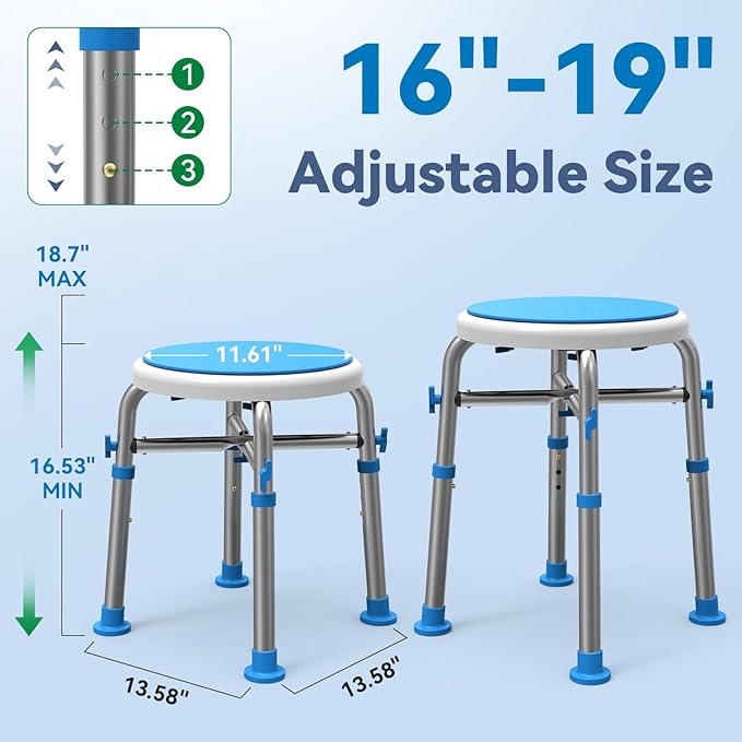 Loyoda FSA/HSA Eligible Swivel Shower Stool with Reinforced Crossing Bar, Height Adjustable Round Shower Chair for Inside Shower, Tool Free Assembly Shower Seats for Adults, 350lbs