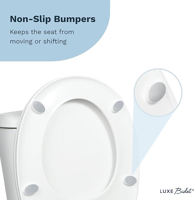 LUXE TS1008R Round Comfort Fit Toilet Seat with Slow Close, Quick Release Hinges, and Non-Slip Bumpers (White)
